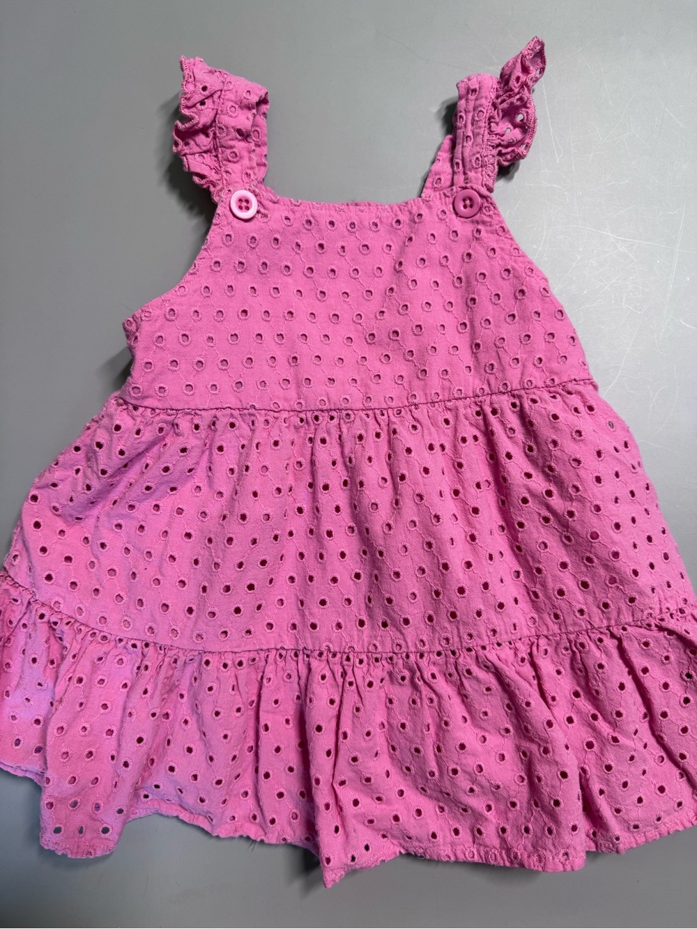 💜3/$15 Frendz Baby Girl Pink Eyelet Tiered Pinafore Dress - Size 12-18M